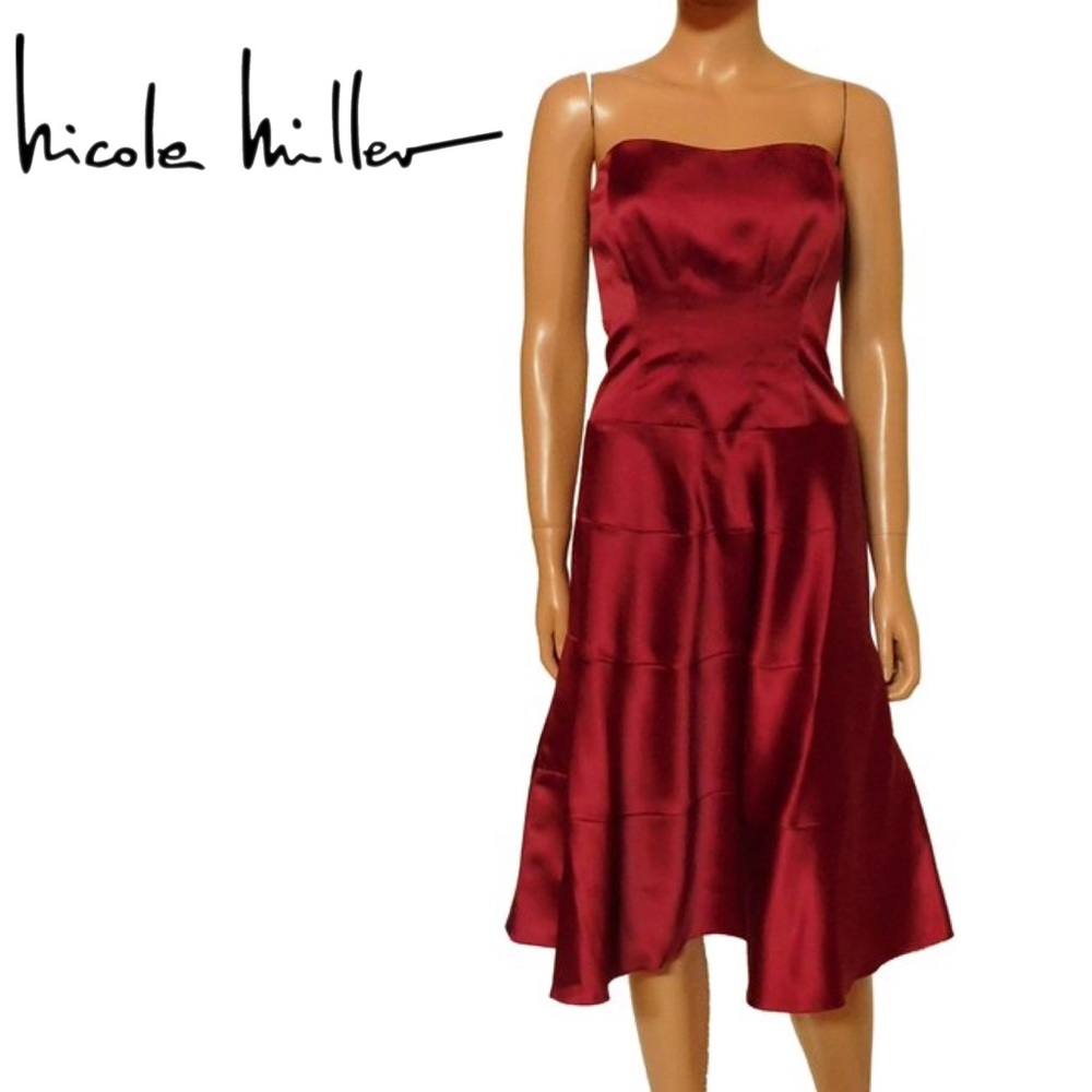 Nicole Miller Red Strapless Corset Cocktail Dress